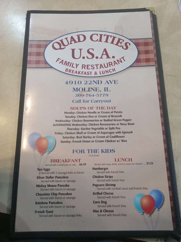 Quad Cities U.S.A. Family Restaurant menu 1